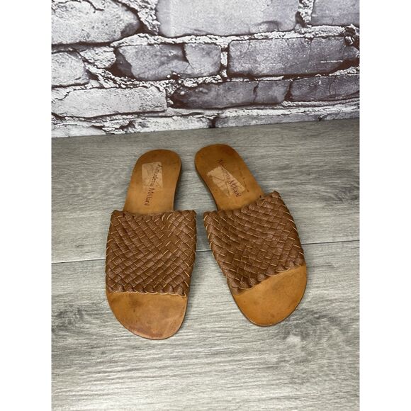 almudena miliani Brown Leather Woven Slide Sandals Women Sz 9M US/40EU - Picture 16 of 16